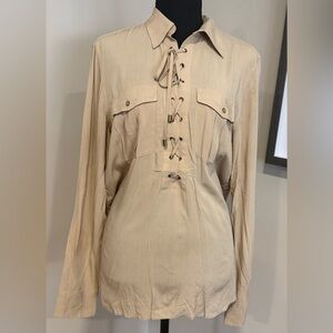 Ralph Lauren Beige Lace-Up Casual Shirt